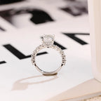 Solid Gold Emerald Cut Moissanite Engagement Ring, Half Eternity & Hidden Halo Promise Ring