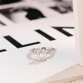Solid Gold Emerald Cut Moissanite Engagement Ring, Half Eternity & Hidden Halo Promise Ring