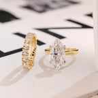 Solid Gold Marquise Cut Moissanite Wedding Band Set