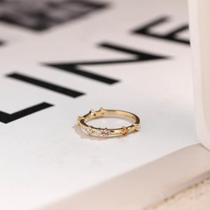 Dainty Solid Gold Ring with Gemstones, Minimalist Stacking Ring