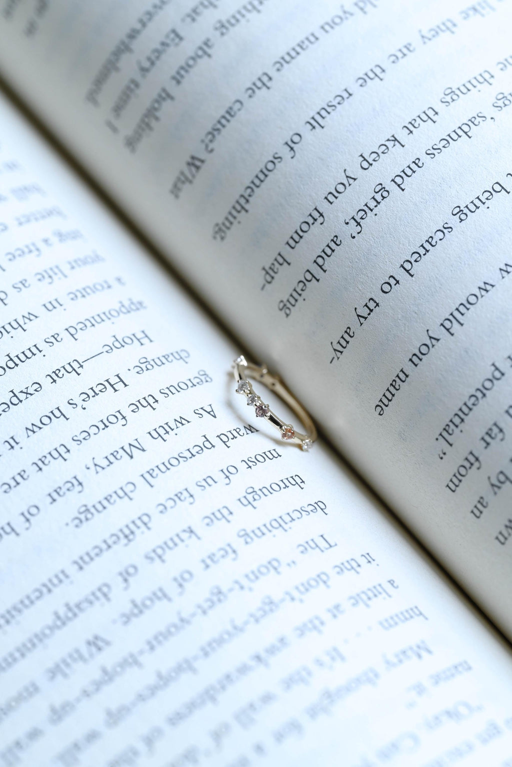 Dainty Solid Gold Ring with Gemstones, Minimalist Stacking Ring