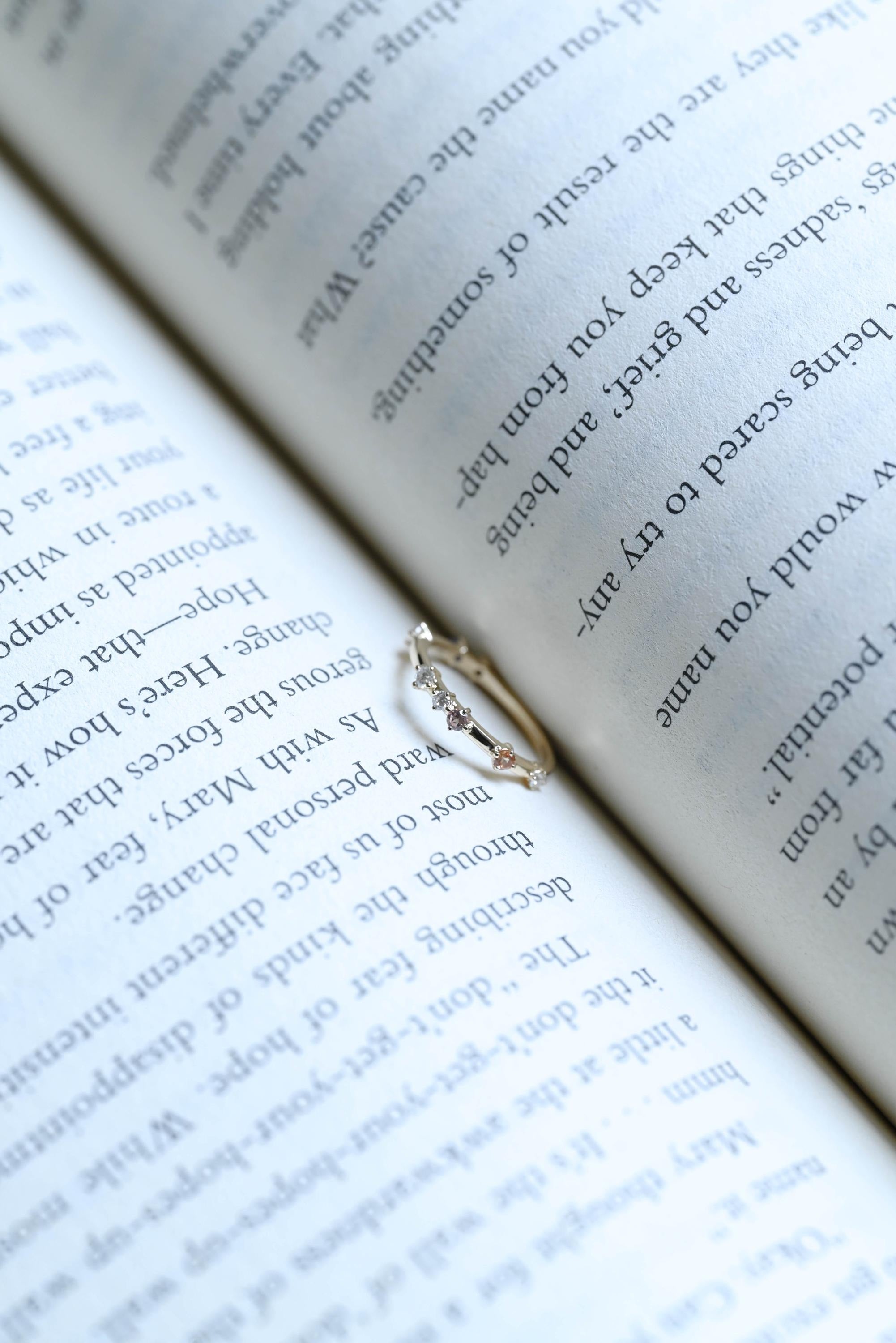 Dainty Solid Gold Ring with Gemstones, Minimalist Stacking Ring