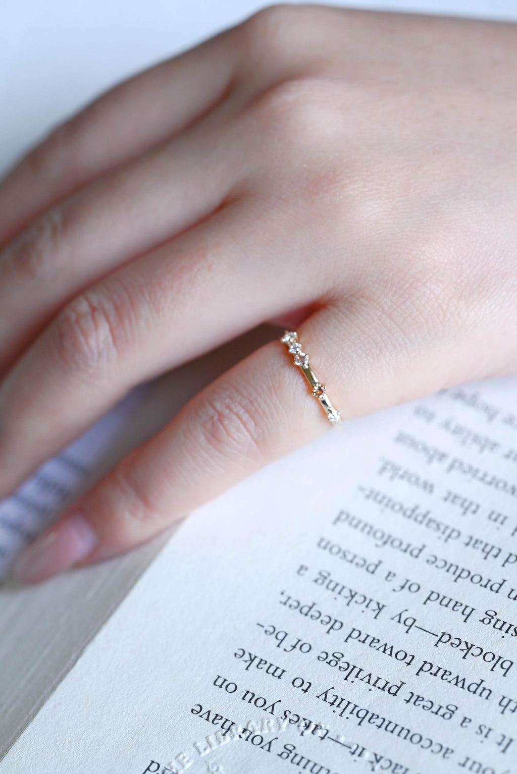 Dainty Solid Gold Ring with Gemstones, Minimalist Stacking Ring