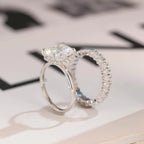 Solid Gold Crushed Ice Radiant Moissanite Wedding Band Set