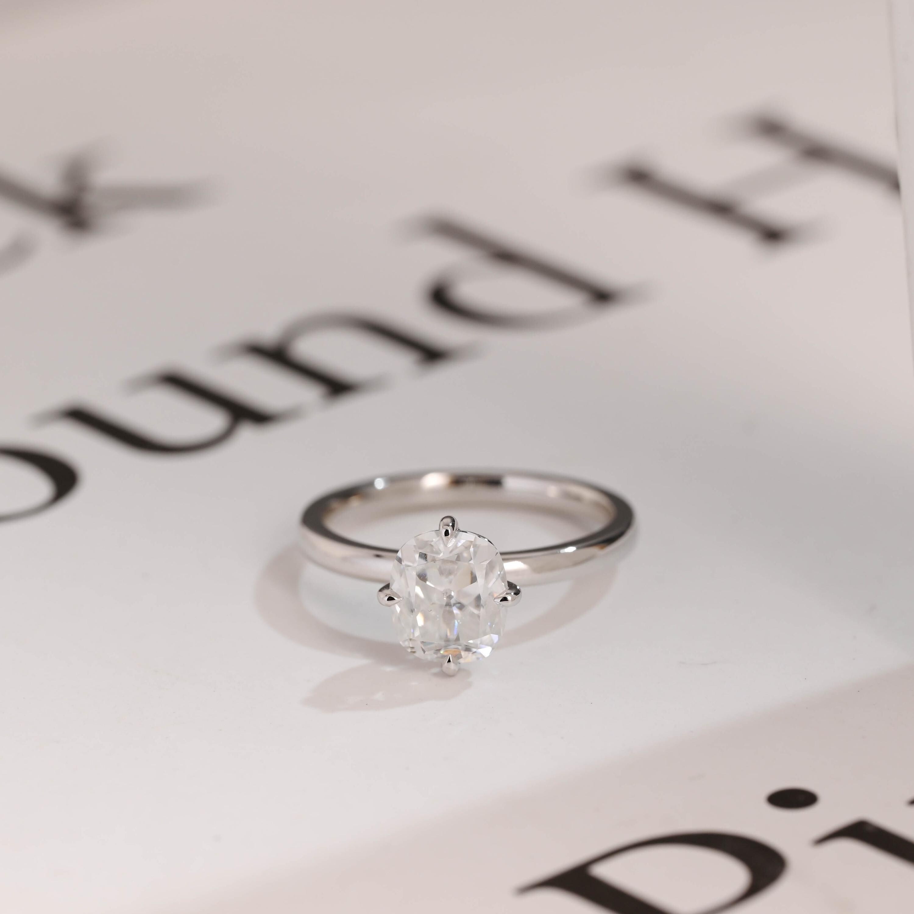 Solid Gold Old European Elongated Cushion Moissanite Engagement Ring, Promise Ring Main image