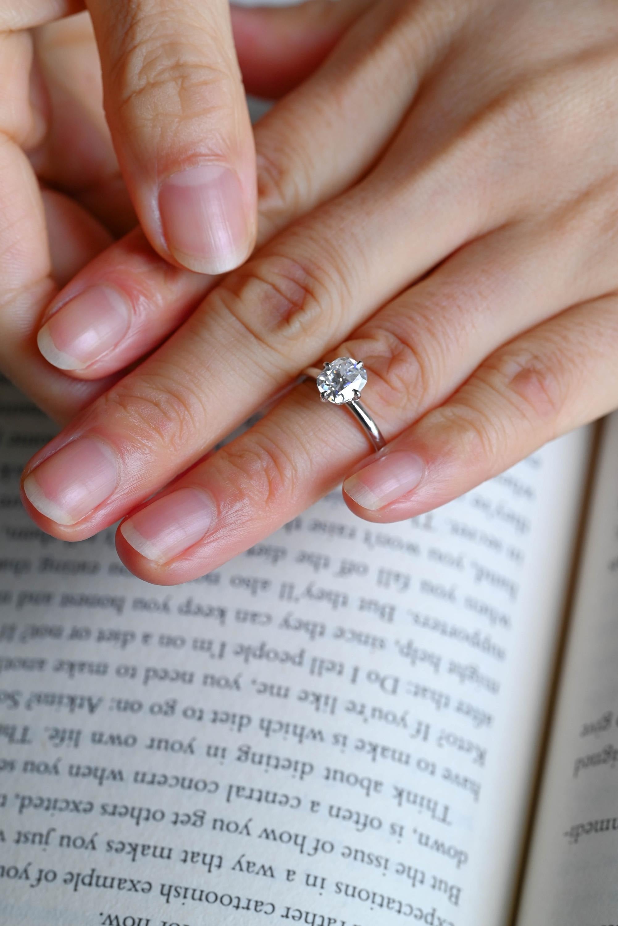Solid Gold Old European Elongated Cushion Moissanite Engagement Ring, Promise Ring