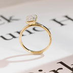 Solid Gold Emerald Cut Moissanite Half Bezel Engagement Ring, Anniversary Gift,