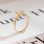 Solid Gold Emerald Cut Moissanite Half Bezel Engagement Ring, Anniversary Gift,