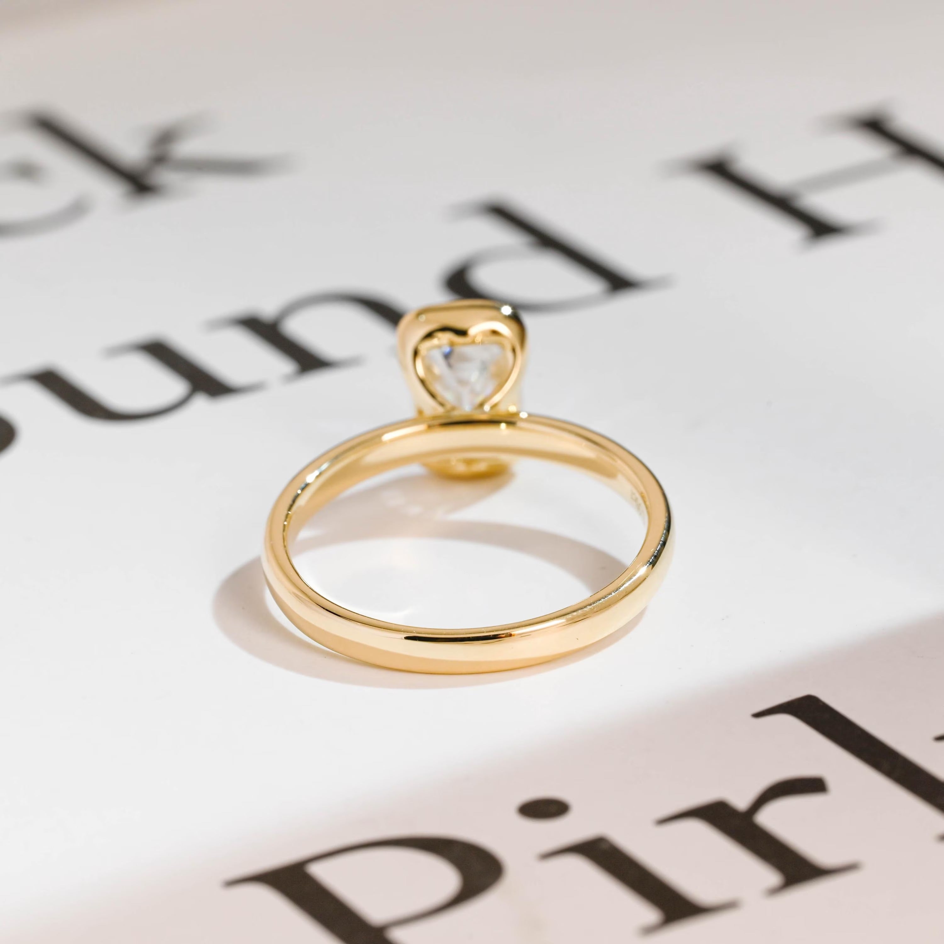 Solid Gold Emerald Cut Moissanite Half Bezel Engagement Ring, Anniversary Gift,