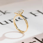 Solid Gold Emerald Cut Moissanite Half Bezel Engagement Ring, Anniversary Gift,