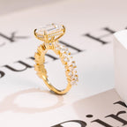 Solid Gold Emerald Cut Moissanite Engagement Ring, Proposal Ring