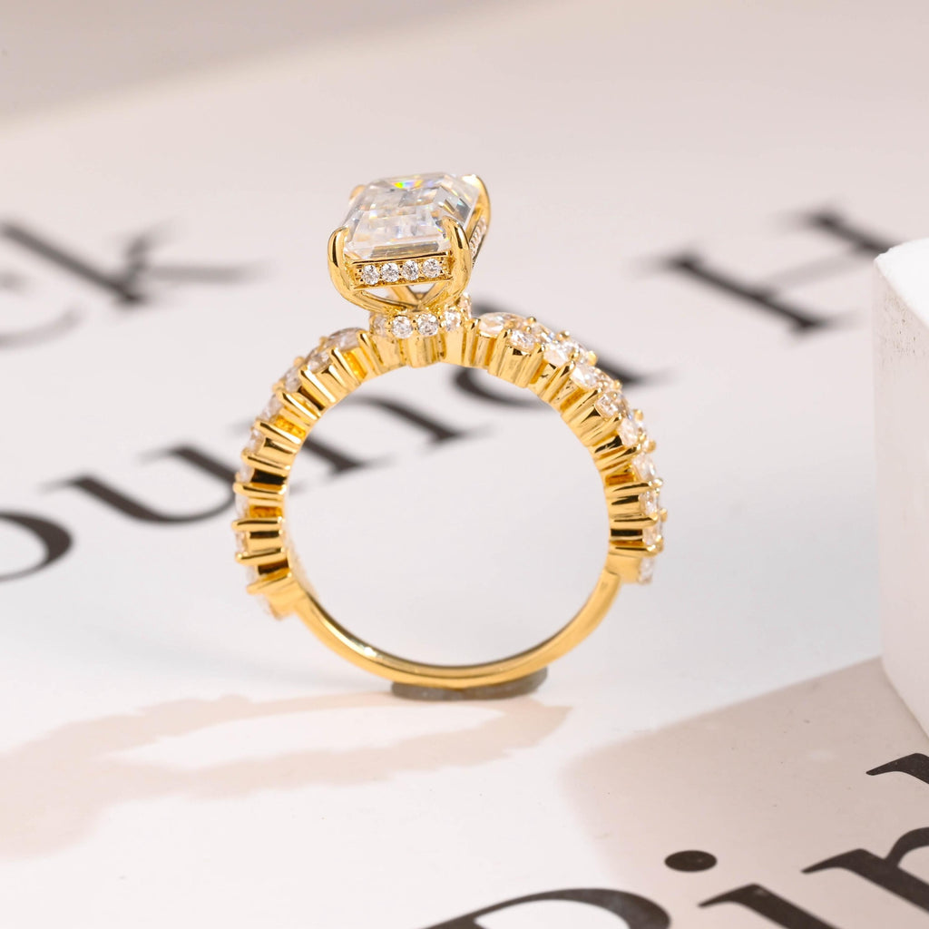 Solid Gold Emerald Cut Moissanite Engagement Ring, Proposal Ring
