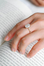 Solid Gold Crushed Ice Elongated Cushion Moissanite Engagement Ring, Anniversary Gift
