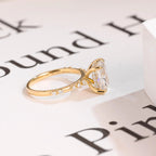 Solid Gold Crushed Ice Elongated Cushion Moissanite Engagement Ring, Anniversary Gift