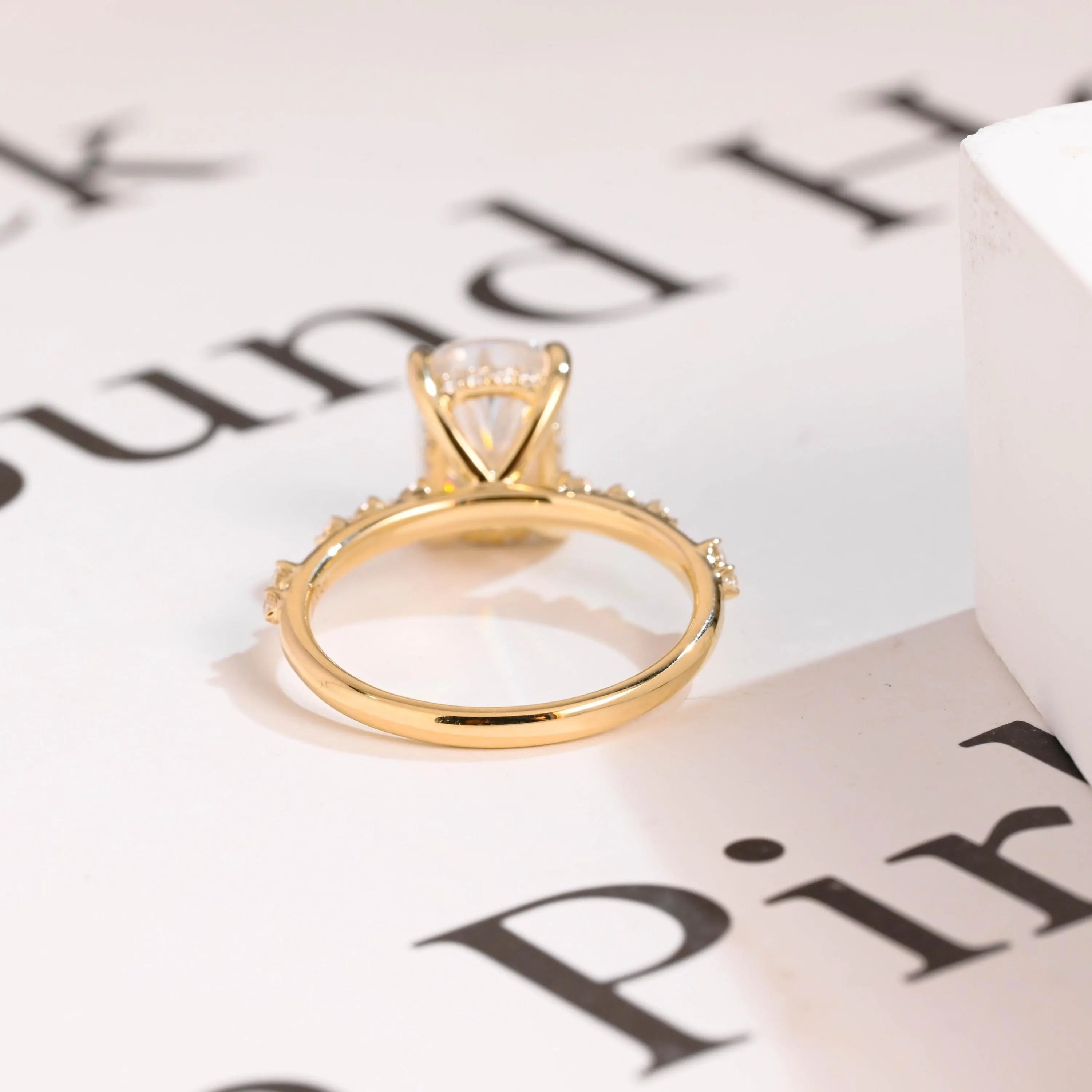 Solid Gold Crushed Ice Elongated Cushion Moissanite Engagement Ring, Anniversary Gift