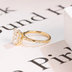 Solid Gold Crushed Ice Elongated Cushion Moissanite Engagement Ring, Anniversary Gift