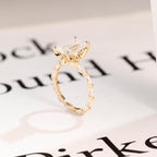 Solid Gold Elongated-Emerald Cut Moissanite Engagement Ring, Eternity Pave Ring ONLY RING