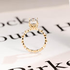 Solid Gold Elongated-Emerald Cut Moissanite Engagement Ring, Eternity Pave Ring ONLY RING