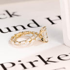 Solid Gold Elongated-Emerald Cut Moissanite Engagement Ring Set