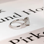 Solid Gold Emerald Cut Moissanite Engagement Ring With Trapezoid Accent, Three Stone Ring
