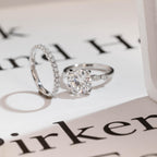 Solid Gold Round Moissanite Engagement Ring Set, Delicate Wedding Band Set