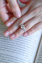 Solid Gold Round Moissanite Engagement Ring Set, Delicate Wedding Band Set