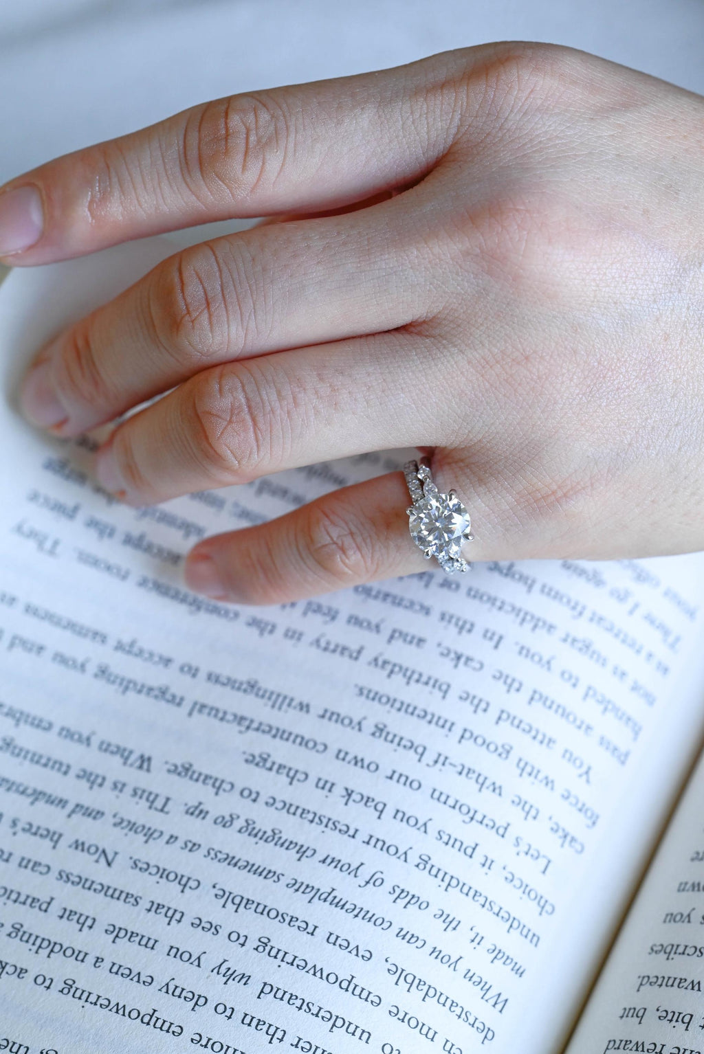 Solid Gold Round Moissanite Engagement Ring Set, Delicate Wedding Band Set