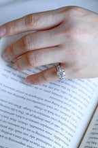 Solid Gold Round Moissanite Engagement Ring Set, Delicate Wedding Band Set