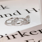 Solid Gold Round Moissanite Engagement Ring Set, Delicate Wedding Band Set