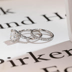 Solid Gold Round Moissanite Engagement Ring Set, Delicate Wedding Band Set