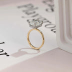 Solid Gold Elongated Crushed Ice Cushion Moissanite Engagement Ring, Two Tone Custom Ring