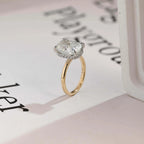Solid Gold Elongated Crushed Ice Cushion Moissanite Engagement Ring, Two Tone Custom Ring