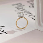 Solid Gold Elongated Crushed Ice Cushion Moissanite Engagement Ring, Two Tone Custom Ring