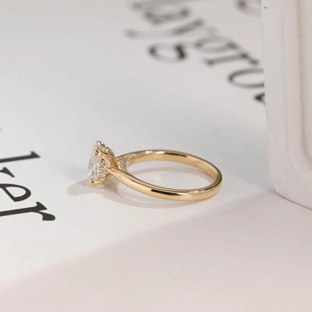 Solid Gold Oval Cut Lab-grown Diamond Engagement Ring, Tulip Floral Setting