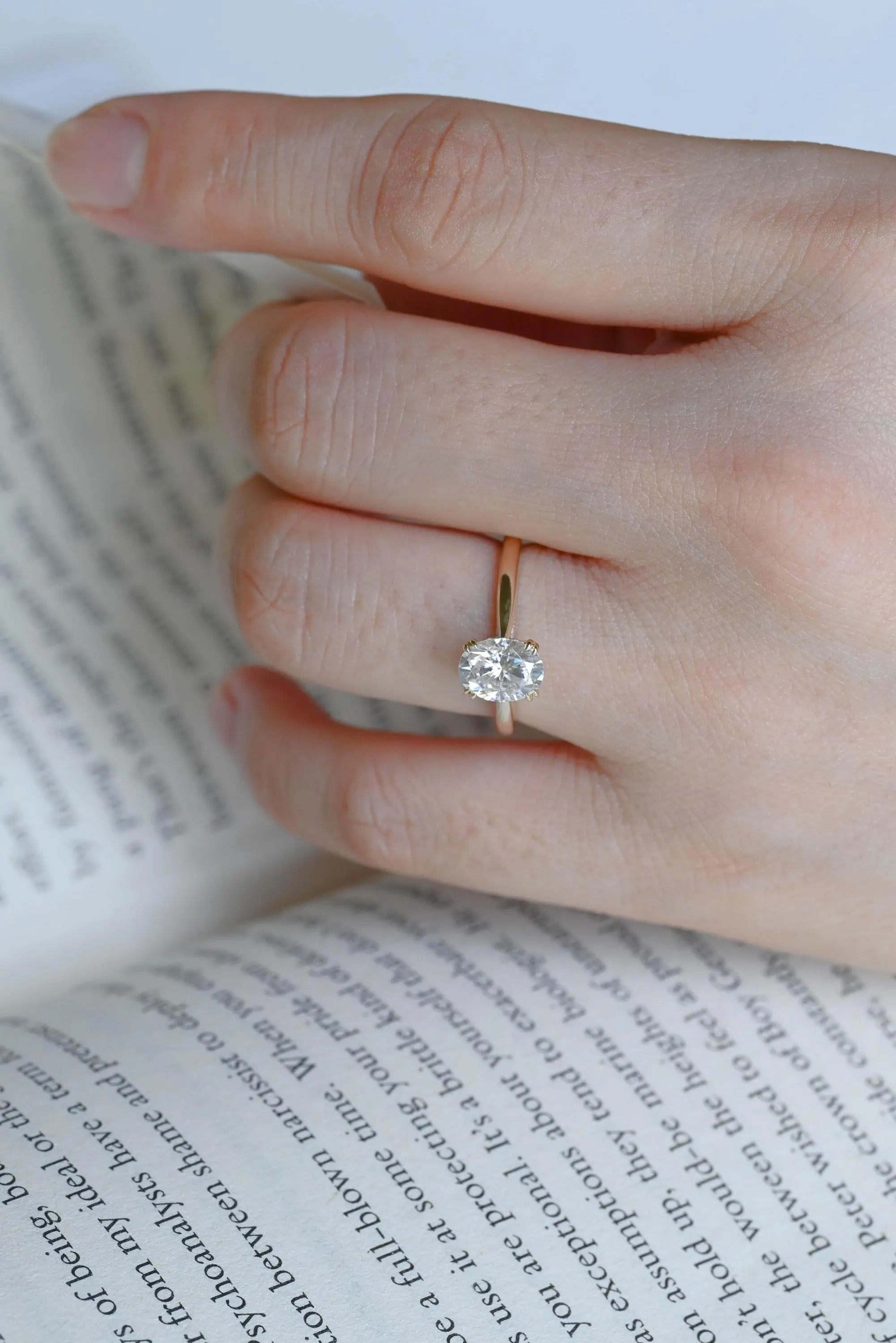 Solid Gold Oval Cut Lab-grown Diamond Engagement Ring, Tulip Floral Setting