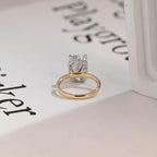 Solid Gold Elongated Crushed Ice Cushion Moissanite Engagement Ring, Two Tone Custom Ring