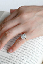 Solid Gold Elongated Crushed Ice Cushion Moissanite Engagement Ring, Two Tone Custom Ring