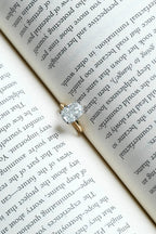 Solid Gold Elongated Crushed Ice Cushion Moissanite Engagement Ring, Two Tone Custom Ring