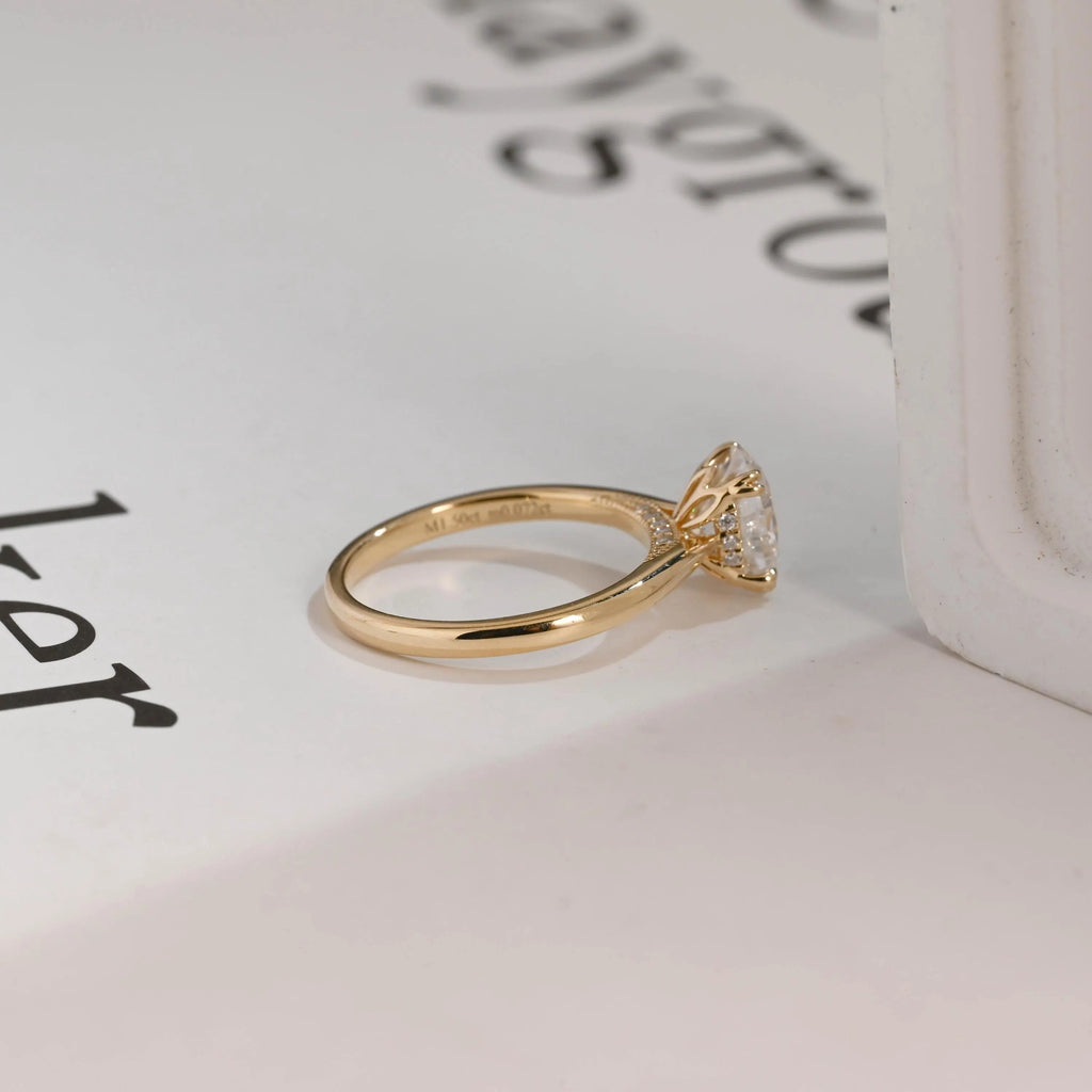Solid Gold Oval Cut Lab-grown Diamond Engagement Ring, Tulip Floral Setting