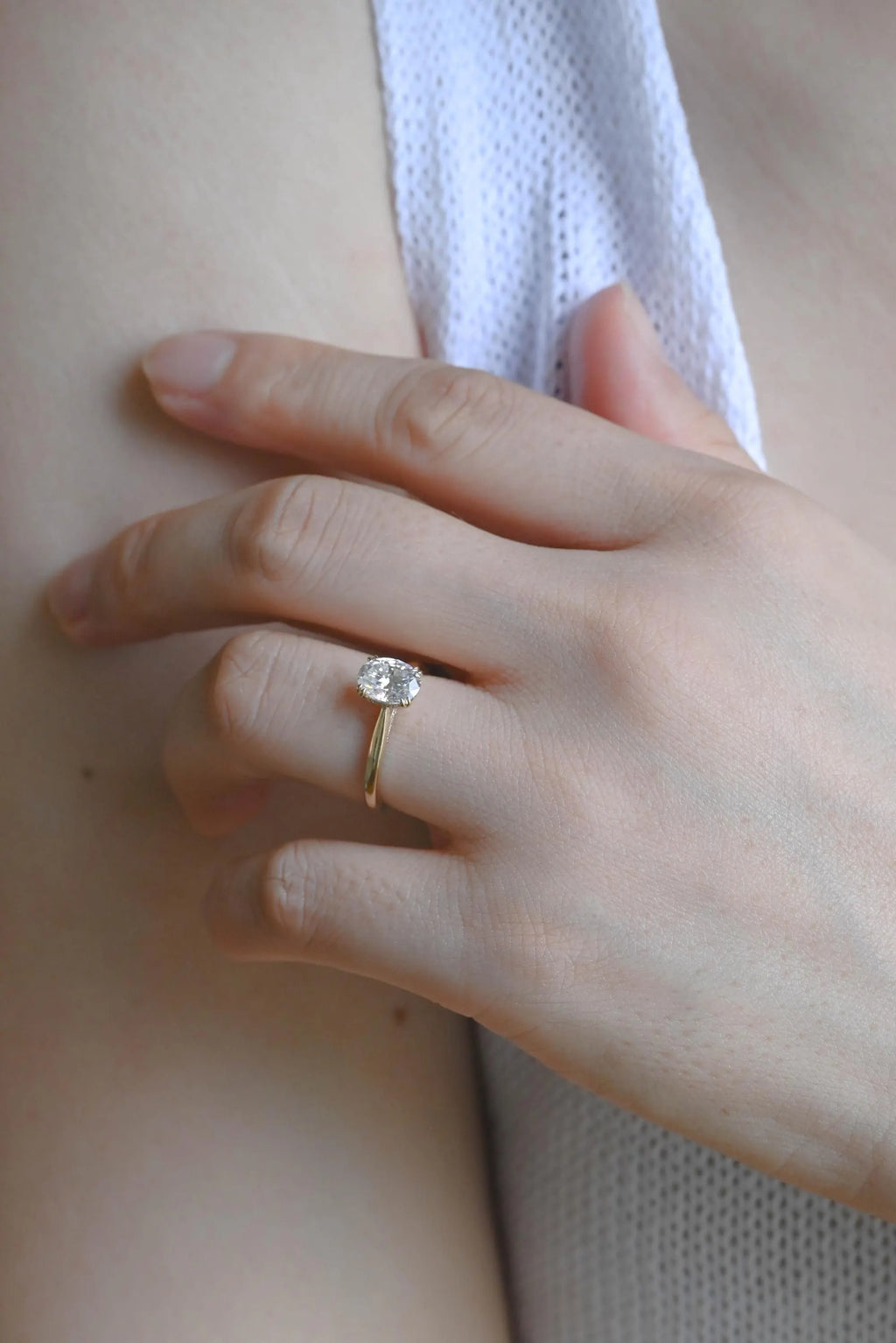 Solid Gold Oval Cut Lab-grown Diamond Engagement Ring, Tulip Floral Setting