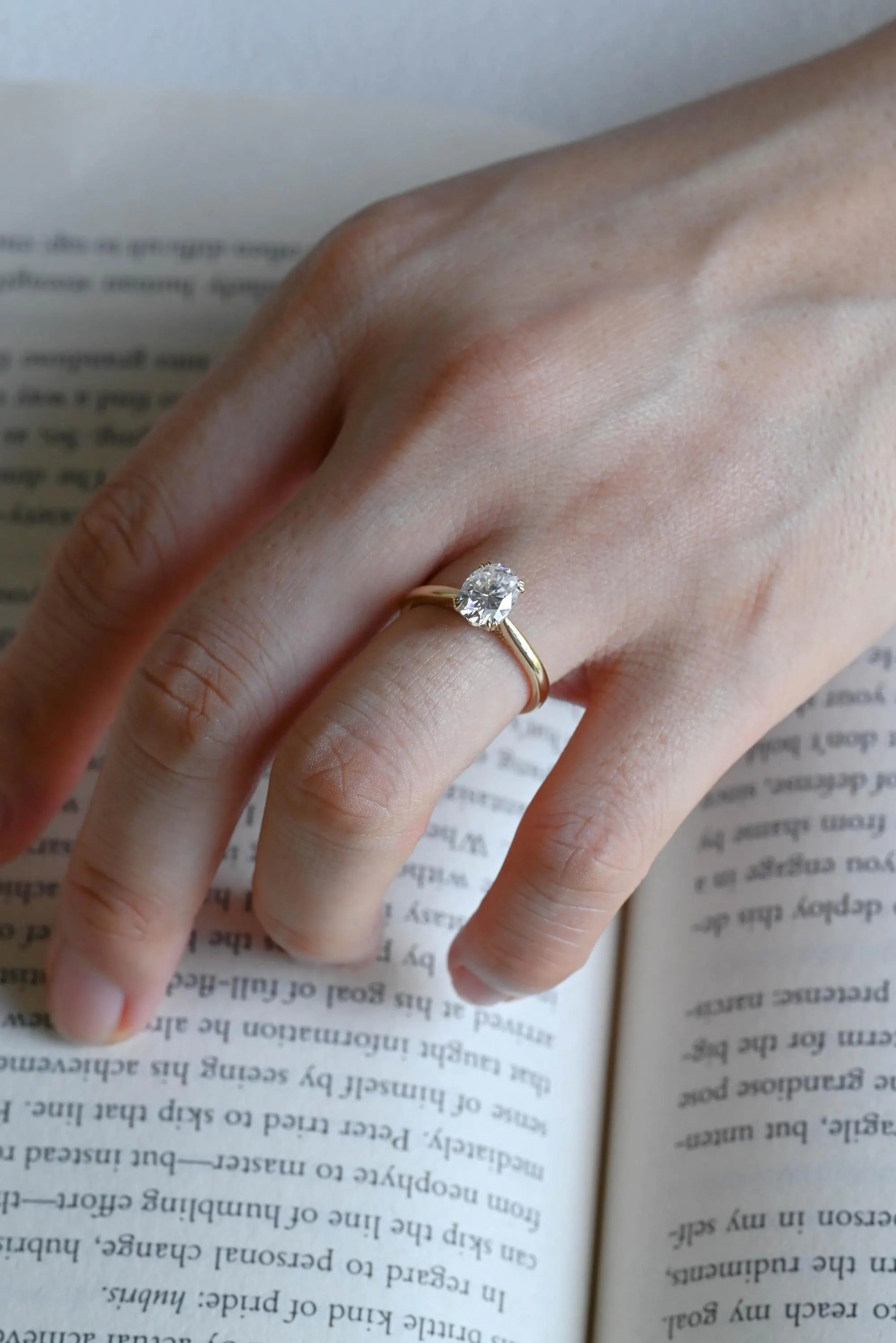 Solid Gold Oval Cut Lab-grown Diamond Engagement Ring, Tulip Floral Setting