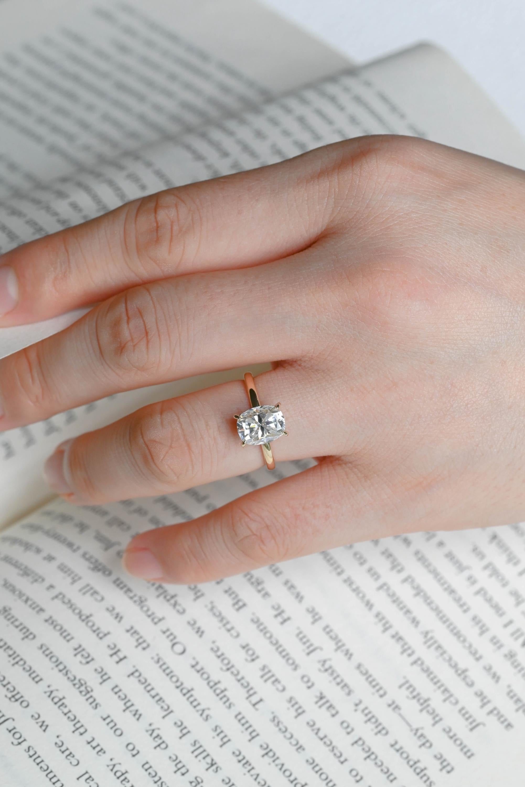 Solid Gold European Shank Elongated Cushion Moissanite Engagement Ring, Promise Ring Secondary image