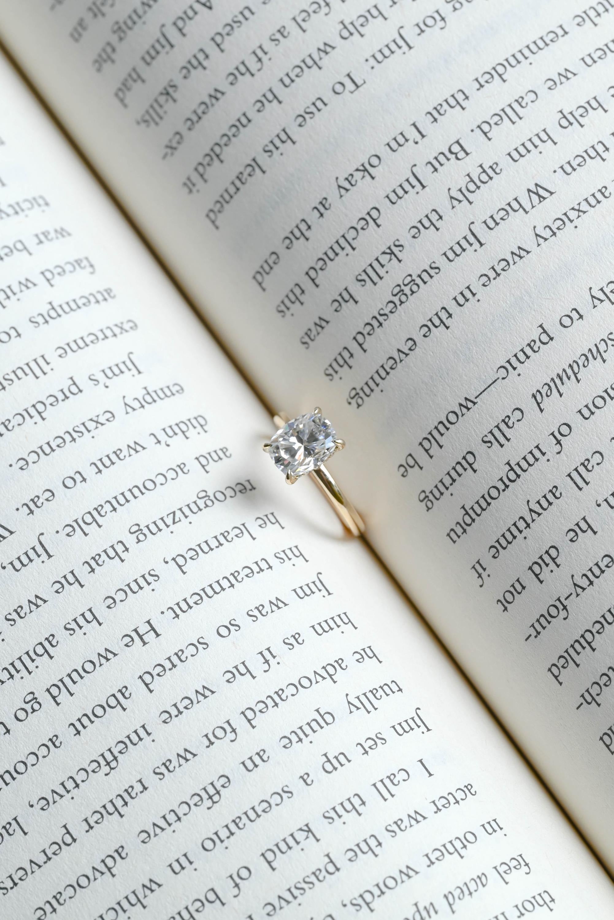 Solid Gold European Shank Elongated Cushion Moissanite Engagement Ring, Promise Ring