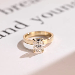 Solid Gold 3mm Band Elongated Cushion Cut Moissanite Engagement Ring, Anniversary Gift for Her
