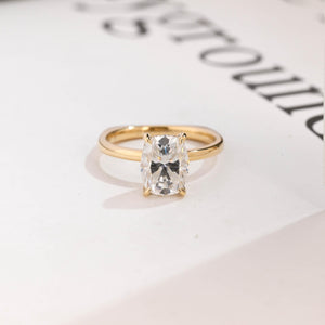 Solid Gold European Shank Elongated Cushion Moissanite Engagement Ring, Promise Ring