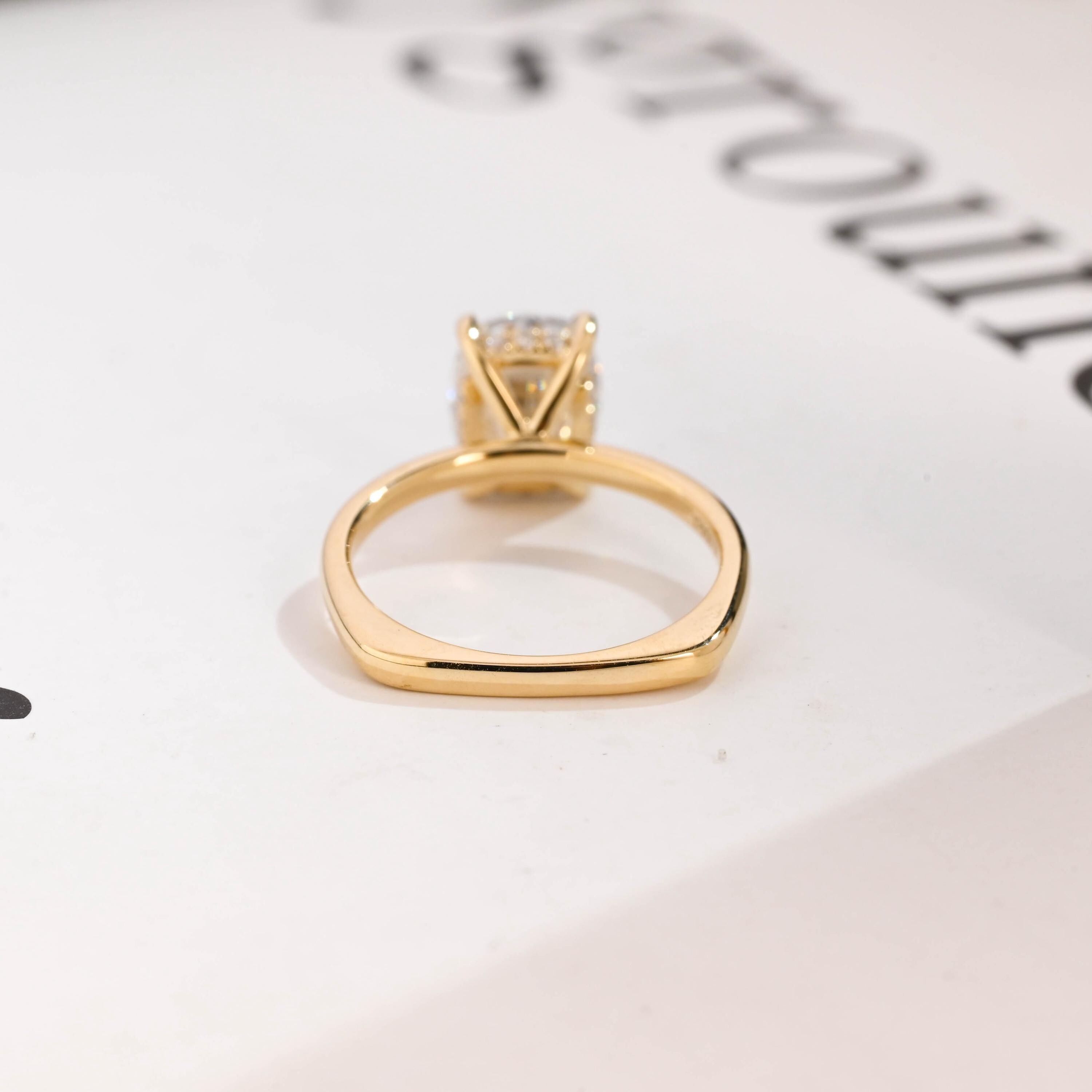 Solid Gold European Shank Elongated Cushion Moissanite Engagement Ring, Promise Ring