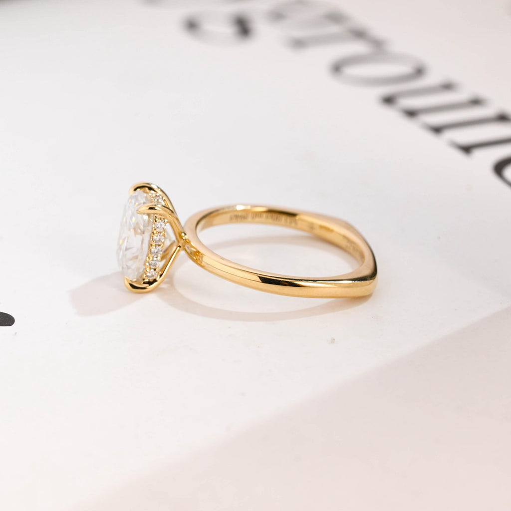 Solid Gold European Shank Elongated Cushion Moissanite Engagement Ring, Promise Ring