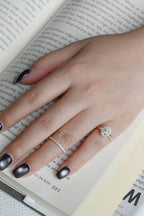 Solid Gold Floral Halo Oval Moissanite Wedding Band Set