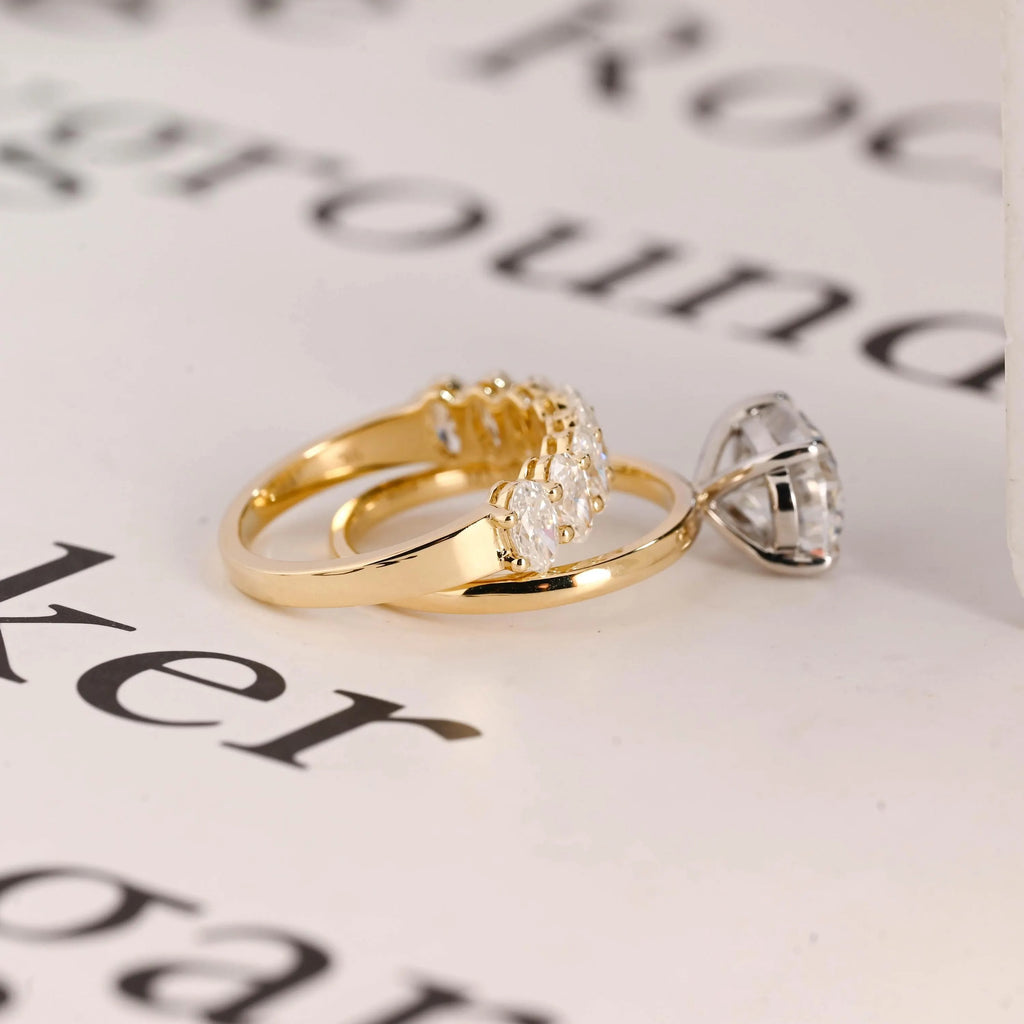 Solid Gold Two Tone Oval Moissanite Engagement Ring Set