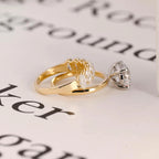 Solid Gold Two Tone Oval Moissanite Engagement Ring Set